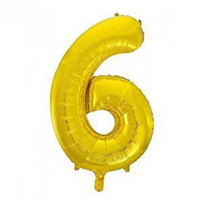 Фольгированный шарик, цифра "6",золотой (85 см)